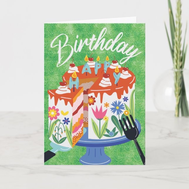 Green Birthday Cake Birthday Greeting Card (Front)