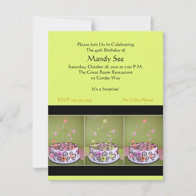 Green Birthday Cake Party Invitation (Front)
