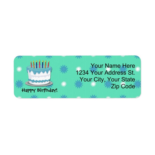 Green Birthday Cake Return Address Labels (Front)