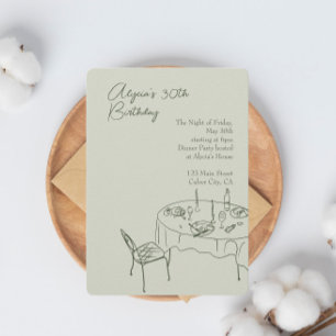 Green Birthday Dinner for 30th Birthday Party Invitation