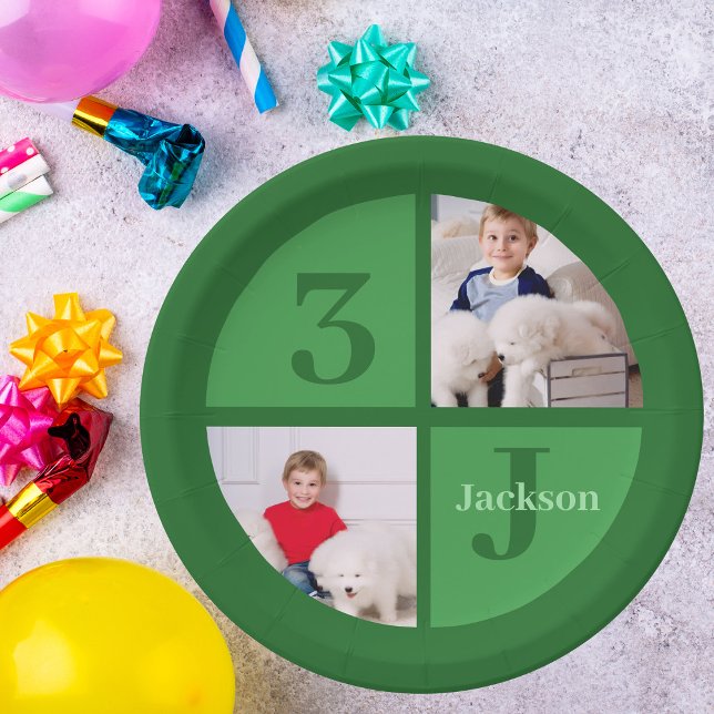Green Birthday Party Custom Kids Photo Paper Plate (Creator Uploaded)