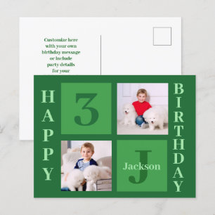 Green Birthday Photo Collage Personalised Party Postcard
