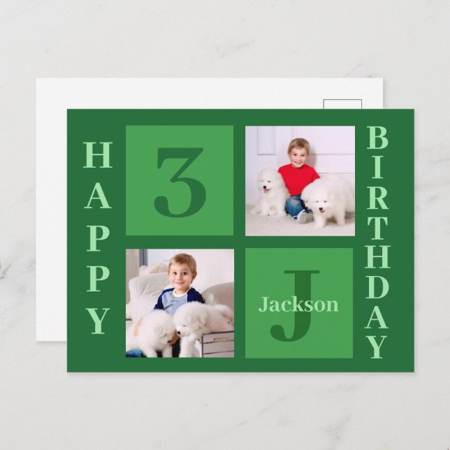 Green Birthday Photo Collage Personalised Party Postcard (Front/Back)