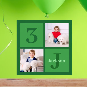 Green Birthday Photo Collage Personalised Party Poster