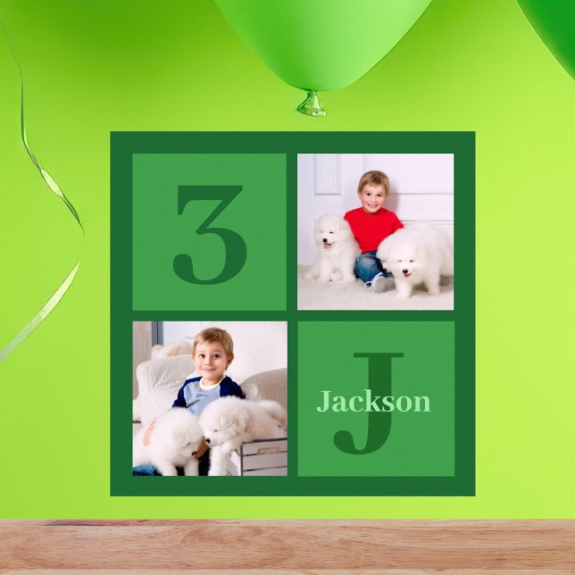 Green Birthday Photo Collage Personalised Party Poster (Creator Uploaded)