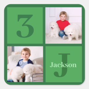 Green Birthday Photo Collage Personalised Party Square Sticker