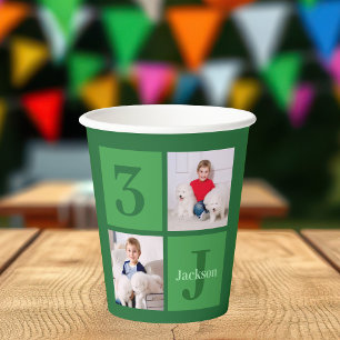 Green Birthday Photo Collage Personalized Party Paper Cups