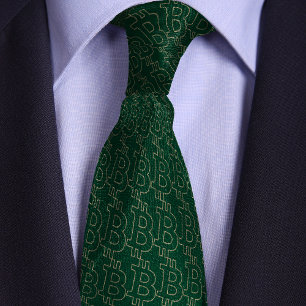 Green Bitcoin Symbol Outline Pattern Tie