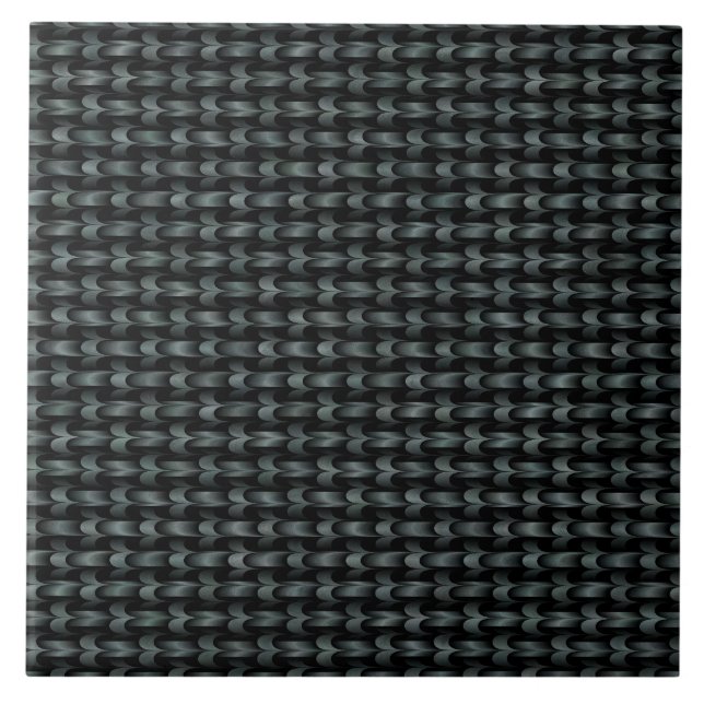 Green Black Abstract Weave Pattern Tile (Front)