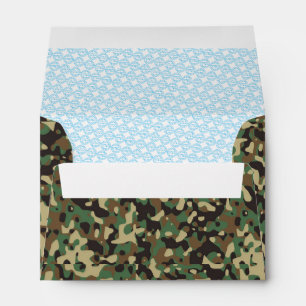 Green, black and brown camouflage pattern envelope