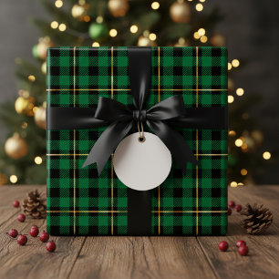 Green, Black, and Gold Plaid Christmas Gift Wrapping Paper