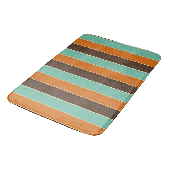 Green, black and orange stripes pattern bath mat (Angled)