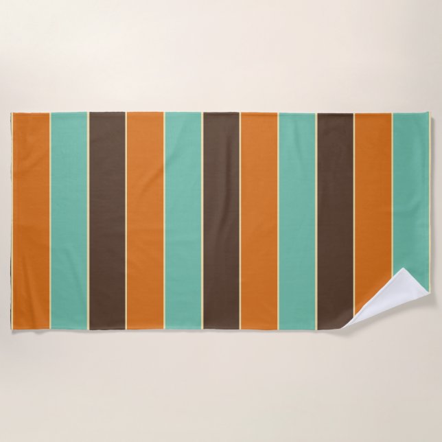 Green, black and orange stripes pattern beach towel (Front)
