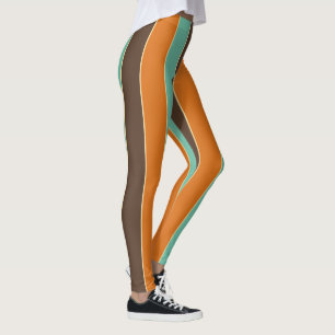Green, black and orange stripes pattern leggings
