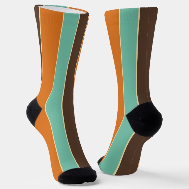 Green, black and orange stripes pattern socks (Angled)
