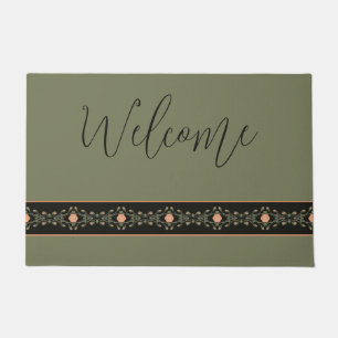 Green Black And Peach Doormat