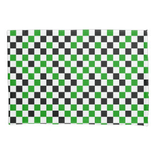 Green Black and White Chequered Pillowcase
