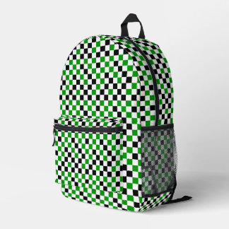 Green Black and White Chequered Printed Backpack