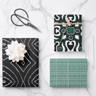 Green Black and White Kwanzaa Wrapping Paper Sheet