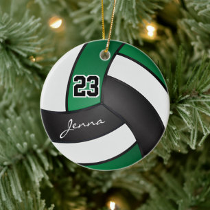 Green, Black and White Volleyball Ceramic Tree Decoration