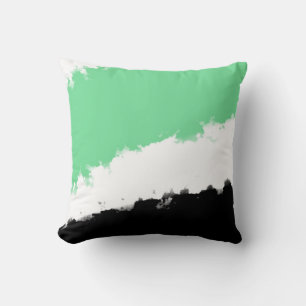 Green, Black and White Watercolor Cushion