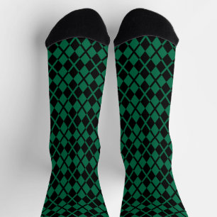Green Black Argyle Pattern Socks