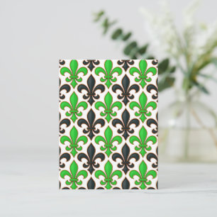 Green Black Baroque Fleur-de-lis Pattern Design Postcard