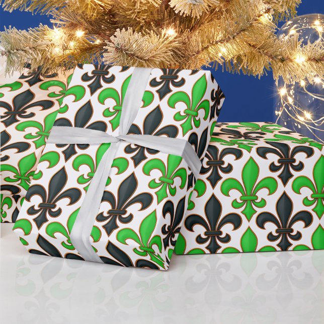 Green Black Baroque Fleur-de-lis Pattern Design  Wrapping Paper (Creator Uploaded)