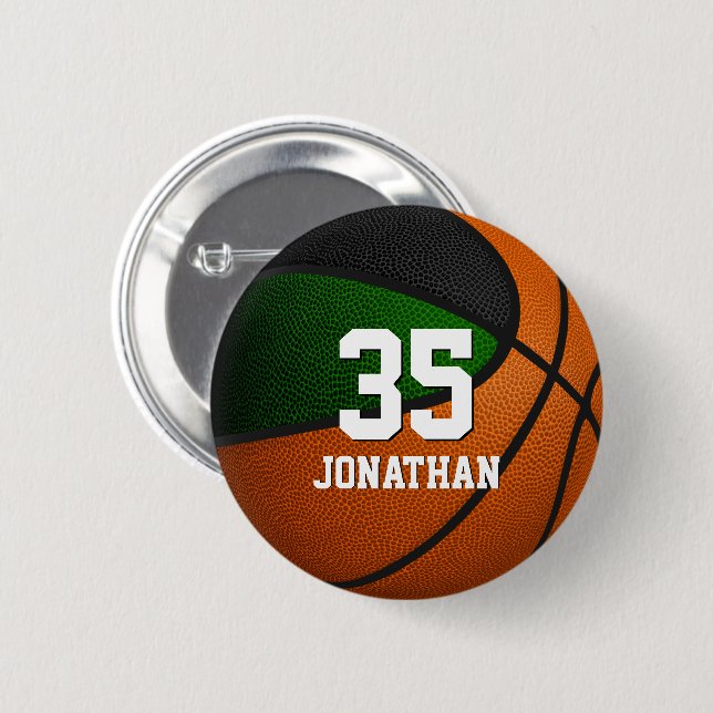 green black basketball player team colours  6 cm round badge (Front & Back)