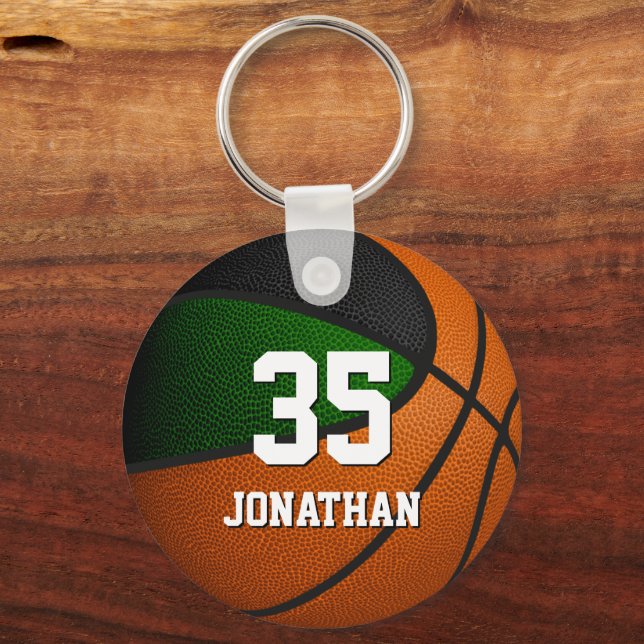 green black basketball team colours boys girls key ring (Front)