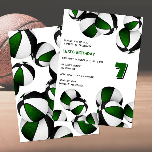 green black basketballs kids sports birthday invitation