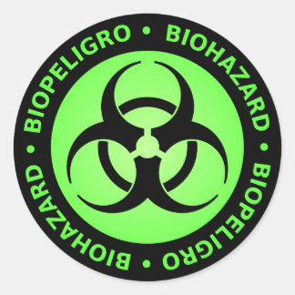 Green & Black Bilingual Biohazard Symbol Sticker