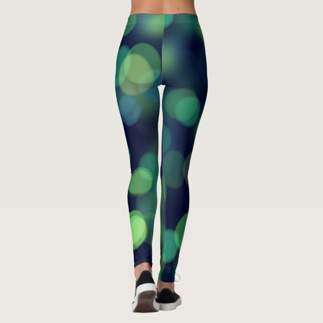 Green Black Bokeh Abstract Background Leggings (Back)