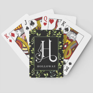Green Black Botanical H Monogram, Personalise Bic Playing Cards
