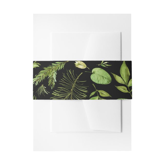 Green Black Botanical Watercolor Wedding Invitation Belly Band (Front Example)