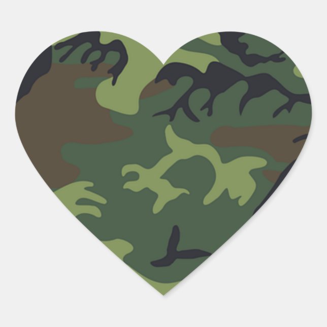 Green black brown camo camouflage military heart sticker (Front)