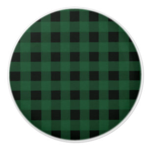 Green Black Buffalo Chequered Plaid Country Rustic Ceramic Knob
