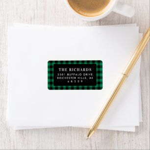 Green Black Buffalo Plaid Christmas Address Label