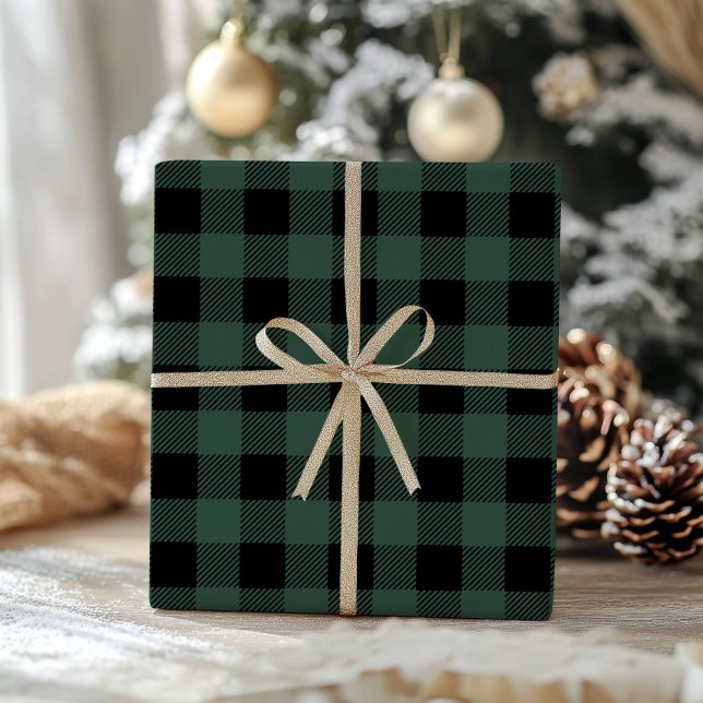 Green Black Buffalo Plaid Classic Gingham Wrapping Paper (Creator Uploaded)