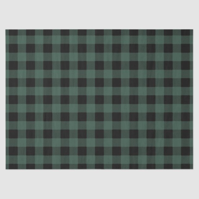 Green Black Buffalo Plaid  Gingham Lumberjack Tissue Paper (Front)