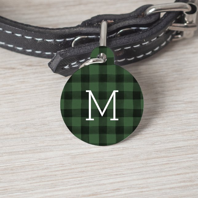 Green & Black Buffalo Plaid Monogram Pet Tag (Creator Uploaded)