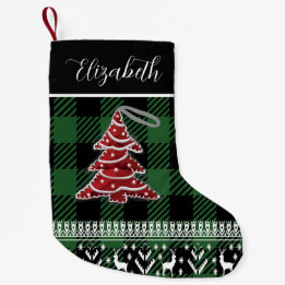 Green Black Buffalo Plaid Personalised Name Small Christmas Stocking