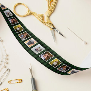 Green & Black Buffalo Plaid Photo Satin Ribbon