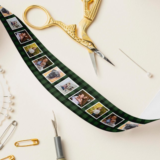 Green & Black Buffalo Plaid Photo Satin Ribbon (Creator Uploaded)