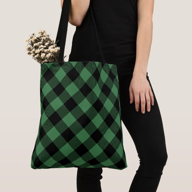 Green/Black Buffalo Plaid Tote Bag (Close Up)
