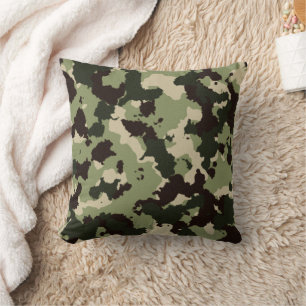 Green Black Camouflage Throw Pillow