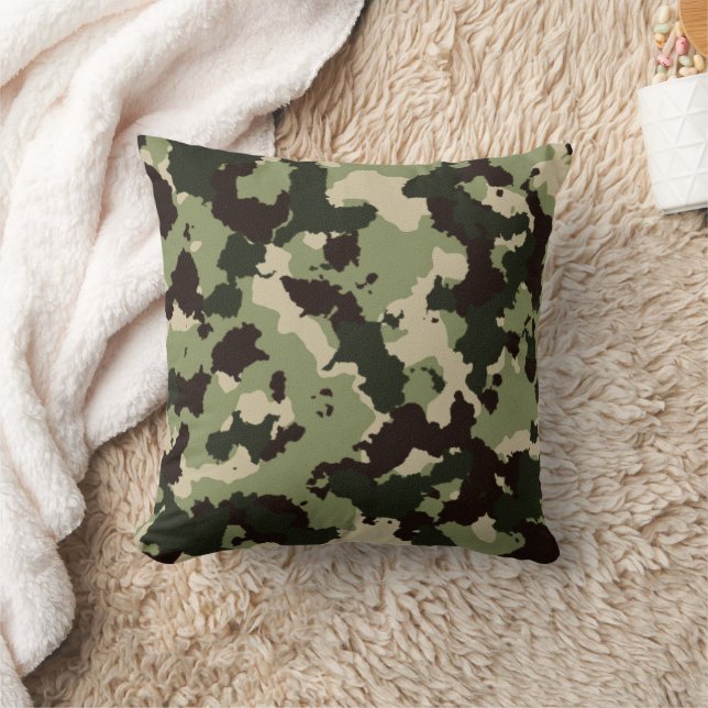 Green Black Camouflage Throw Pillow (Blanket)