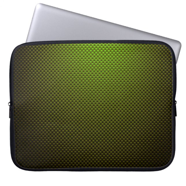 Green black carbon fibre patterned laptop sleeve (Front)