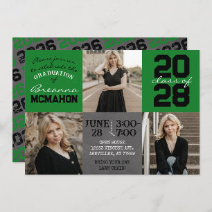 Green & Black Chalkboard 3 Photo Graduation Invitation