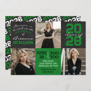 Green & Black Chalkboard 3 Photo Graduation Invitation